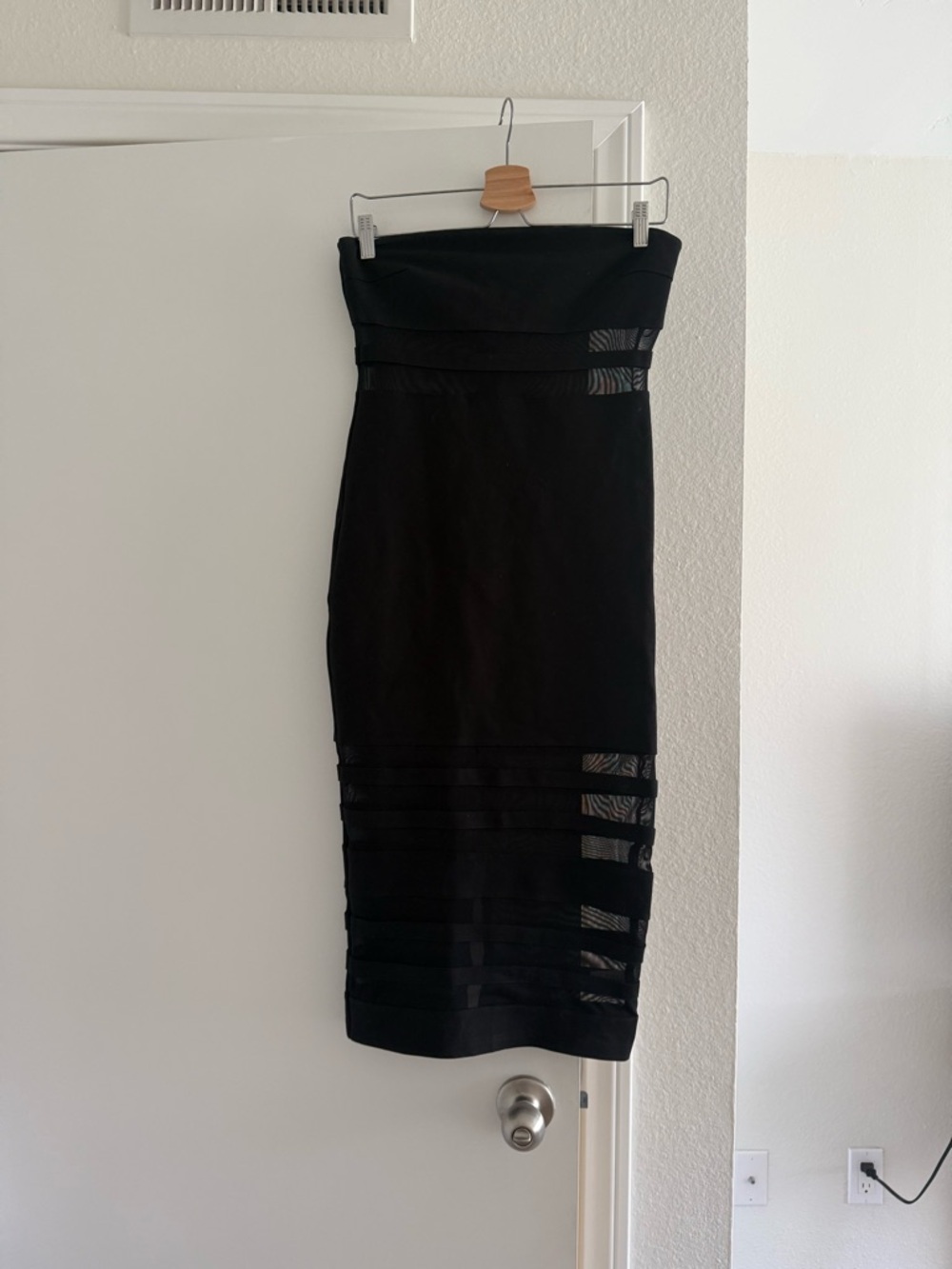 Fashion Nova Strapless Black Midi Dress with Sheer Paneling - Picture 2 of 3
